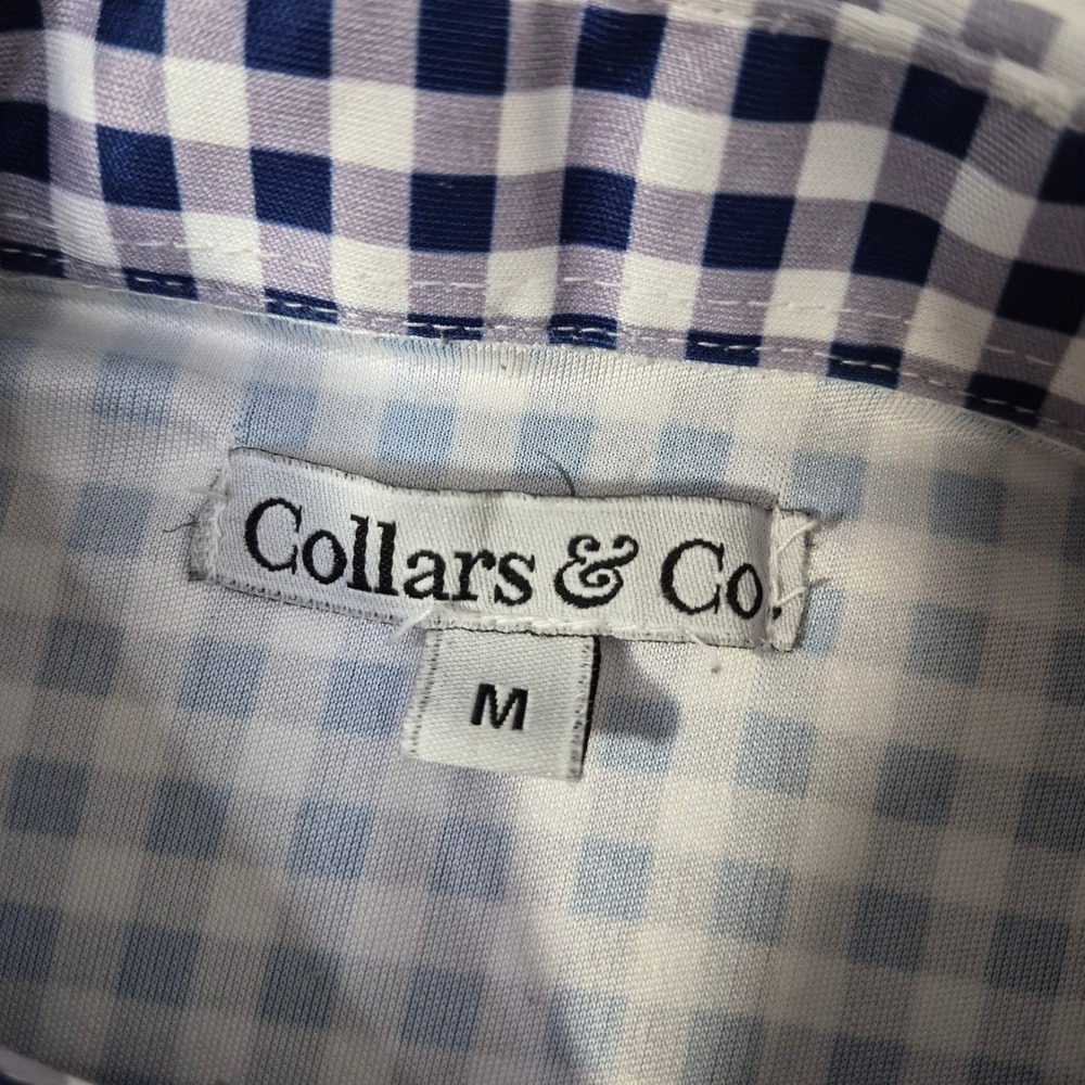 Collars & Co Polo Med Blue Gingham Check Dress Collar Performance Stretch Preppy - Picture 3 of 6